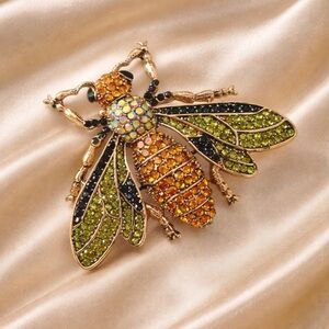 Hazel Bee Amber Crystal Insect Brooch